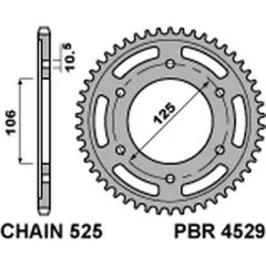 PBR Standard Stahlritzel hinten 4529 - 525 für Triumph BONNEVILLE1200BOBBER, BONNEVILLE1200T120, DAYTONA675 Husaberg FE390, FE450, FE570 4529 47 C45