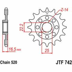 JT SPROCKETS Steel Standard Front Sprocket 742 - 520 for Ducati 1098, 1100HYPERMOTARD, 1100MULTISTRADA