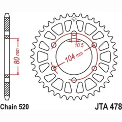 JT SPROCKETS Aluminium Ultra-Light Self-Cleaning Rear Sprocket 478 - 520 for Kawasaki NINJAZX-6RABS