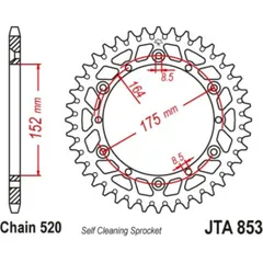 JT SPROCKETS Aluminium Ultraleichtes selbstreinigendes Kettenrad 853-520 für Yamaha IT250, WR125, WR250 JTA853.51BLK