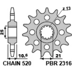 PBR Ritzel vorne 14 Zähne Stahl Standard 520 Teilung Typ 2316