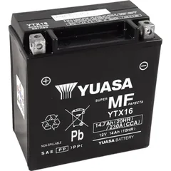 YUASA W/C Battery Maintenance Free Factory Activated - YTX16 FA for Suzuki, Kawasaki, BMW