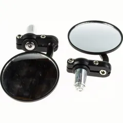 SHIN YO Alu-mirror for handlebar-end, round, black, with joint, from 13 mm on inner diameter H/bars, pair.