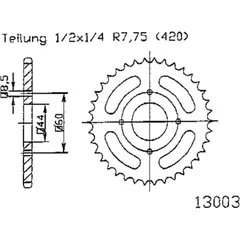Steel rear sprocket 38Z 420 K50-13003-38