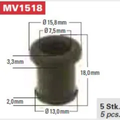 Rubber grommet MV1518, round, width 13.0 bottom and 15.8 top, 18 mm high, opening 7.5 mm (pack of 5)