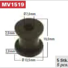 Rubber grommet MV1519, round, 13.5mm diameter, 19 mm high, opening 7 mm