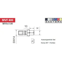 Variofitting M10 x 1,00, male thread fixed, cone 90° = concave, blue