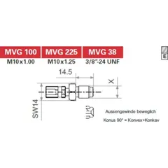 Variofitting M10 x 1,25, Außengewinde beweglich, Konus 90° = konvex + Konkav, Edelstahl