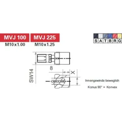 Variofitting M10 x 1.00, female thread movable, cone 90° = convex, titanium