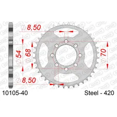 Steel Chain Wheel - Rear Sprocket AFAM 420 - 40t SILVER 1010540