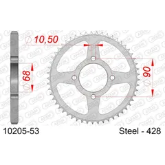Steel Chain Wheel - Rear Sprocket AFAM 428 - 53t SILVER 1020553