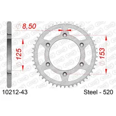 Steel Chain Wheel - Rear Sprocket AFAM 520 - 43t SILVER 1021243
