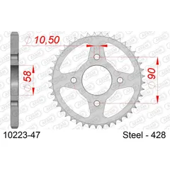 Steel Chain Wheel - Rear Sprocket AFAM 520 - 44t SILVER 1022144