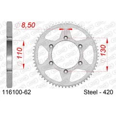 Alu Chain Wheel - Rear Sprocket AFAM 520 - 46t Gun Metal 1150946
