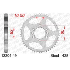 Steel Chain Wheel - Rear Sprocket AFAM 420 - 47t SILVER 1211247