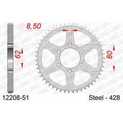Steel Chain Wheel - Rear Sprocket AFAM 428 - 45t SILVER 1220045