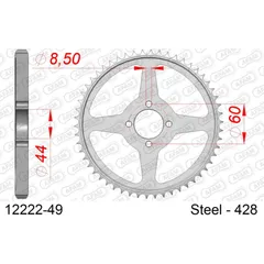 Steel Chain Wheel - Rear Sprocket AFAM 428 - 49t SILVER 1220449