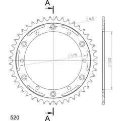 Stealth-Rear Sprocket / Chain Wheel Supersprox 520/44t red 12500R44