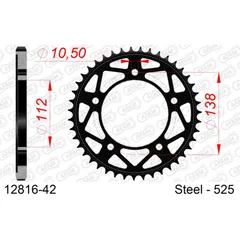 Steel Chain Wheel - Rear Sprocket AFAM 530 - 44t BLACK 1281344