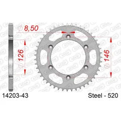 Steel Chain Wheel - Rear Sprocket AFAM 428 - 43t SILVER 1410143
