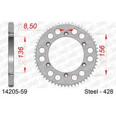 Steel Chain Wheel - Rear Sprocket AFAM 428 - 53t SILVER 1420053