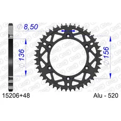 Alu Chain Wheel - Rear Sprocket AFAM 428 - 53t Gun Metal 15104+53