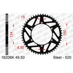 MX Stahl-Kettenrad AFAM 520 - 50Z Schwarz 16206K-50