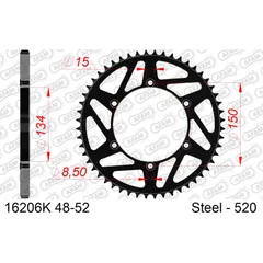 MX Steel Chain Wheel - Rear Sprocket AFAM 520 - 51t BLACK 16206K-51