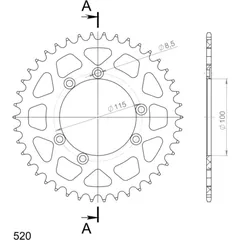 Alu-Rear Sprocket / Chain Wheel Supersprox 520/44t black 30868AK44