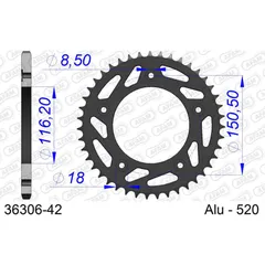 Stahl-Kettenrad AFAM 520 - 44Z Schwarz 3530444