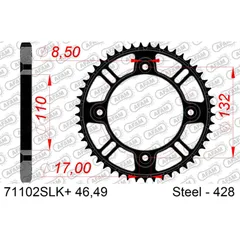 Steel Chain Wheel - Rear Sprocket AFAM 525 - 45t SILVER 4450145
