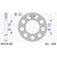 Alu Chain Wheel - Rear Sprocket AFAM 428 - 56t SILVER 6010456