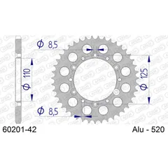 Alu-Kettenrad AFAM 520 - 42Z Silber 6020142