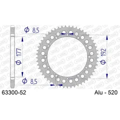 Alu Chain Wheel - Rear Sprocket AFAM 520 - 52t SILVER 6330052