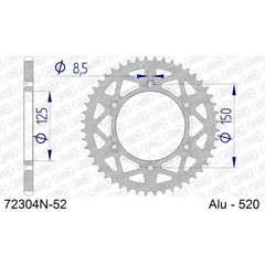 Alu Chain Wheel - Rear Sprocket AFAM 520 - 52t SILVER 72304N52