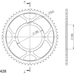 Steel-Rear Sprocket / Chain Wheel Supersprox 428/54t black 92240-54