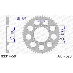 Alu Chain Wheel - Rear Sprocket AFAM 520 - 50t SILVER 9331450