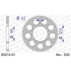 Alu Chain Wheel - Rear Sprocket AFAM 520 - 51t SILVER 9331451