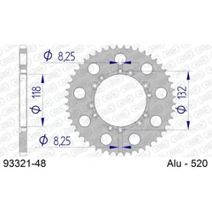 Alu Chain Wheel - Rear Sprocket AFAM 520 - 48t SILVER 9332148