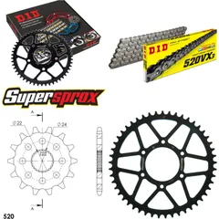 Kettensatz Stahl für: APRILIA RX125 92-99/Tuareg 125 Rally 14-49-114 DID520VX3 Niet