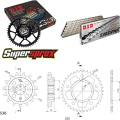 Kettensatz Alu schwarz für: DUCATI 500 Pantah Sports 82-8 15-38-094 DID530ZVM-X(S&S) Niet