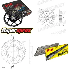 Kettensatz Alu schwarz für: DUCATI 600 Monster /Dark 95-99 14-43-102 DID520VX3 Niet