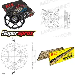 Kettensatz Alu schwarz für: DUCATI 600 Monster /Dark 95-99 14-43-102 DID520VX3(G&B) Niet