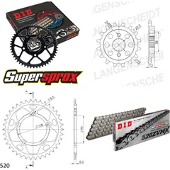 Kettensatz Alu schwarz für: DUCATI 750 Paso 86-90 15-38-106 DID520ZVM-X Niet