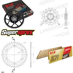 Kettensatz Alu schwarz für: HUSABERG FS650 C /E 01-08 15-40-110 DID520ERT2(G&G) Clip