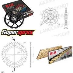 Kettensatz Alu schwarz für: HUSABERG FS650 SM 04-07 15-40-112 DID520ZVM-X(G&G) Endlos