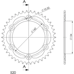 Alu-Rear Sprocket / Chain Wheel Supersprox 520/44t blue 11618AB44