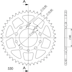 Alu-Rear Sprocket / Chain Wheel Supersprox 530/46t red 11605AR46