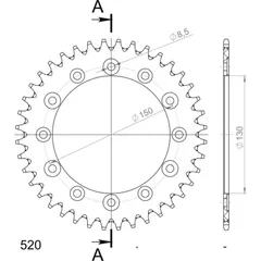 Alu-Rear Sprocket / Chain Wheel Supersprox 520/38t red 13323AR38