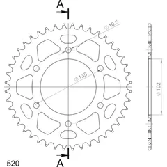 Alu-Rear Sprocket / Chain Wheel Supersprox 520/44t red 30401AR44
